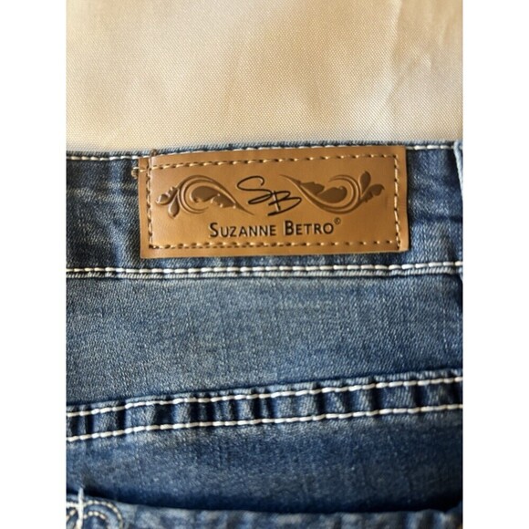SUZANNE BETRO Denim Embroidered Flare Leg Crop Jeans Women 10 Mid Rise Stretch - Picture 9 of 15